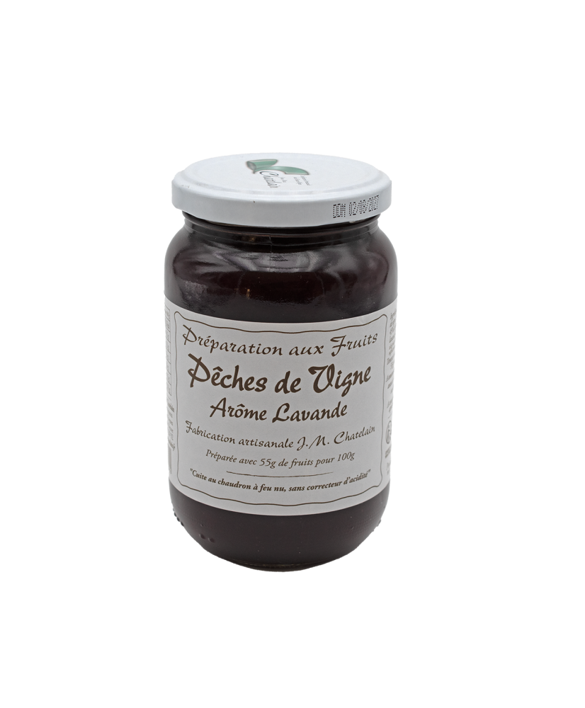 Confiture Pêches de vigne / Lavande 420g Confiture Pêches de vigne / Lavande 420g